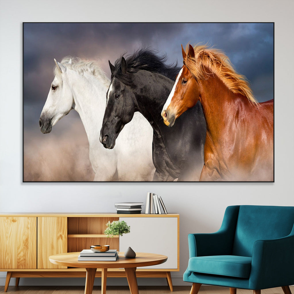 Animal Wall Art Three Horses Farmhouse Art Canvas Print