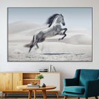 Prancing Horse Desert Large Wall Art Canvas Print, Majestic Horse Animal Artwork