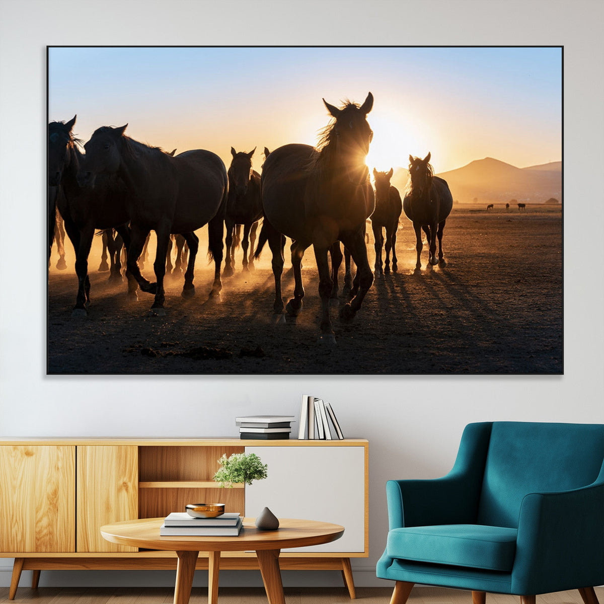 Horse Herd Wall Art Animal Canvas Print