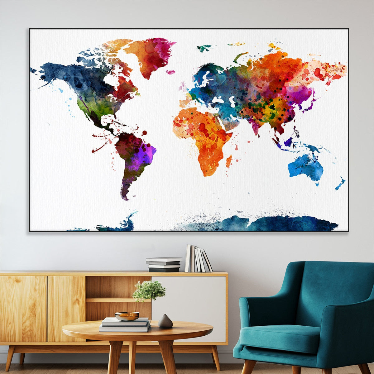 Bold Colorful World Map Canvas Print | Detailed Map of the World Wall Art