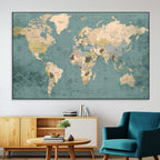 Classic World Map Canvas Print | Framed Vintage Map Wall Art