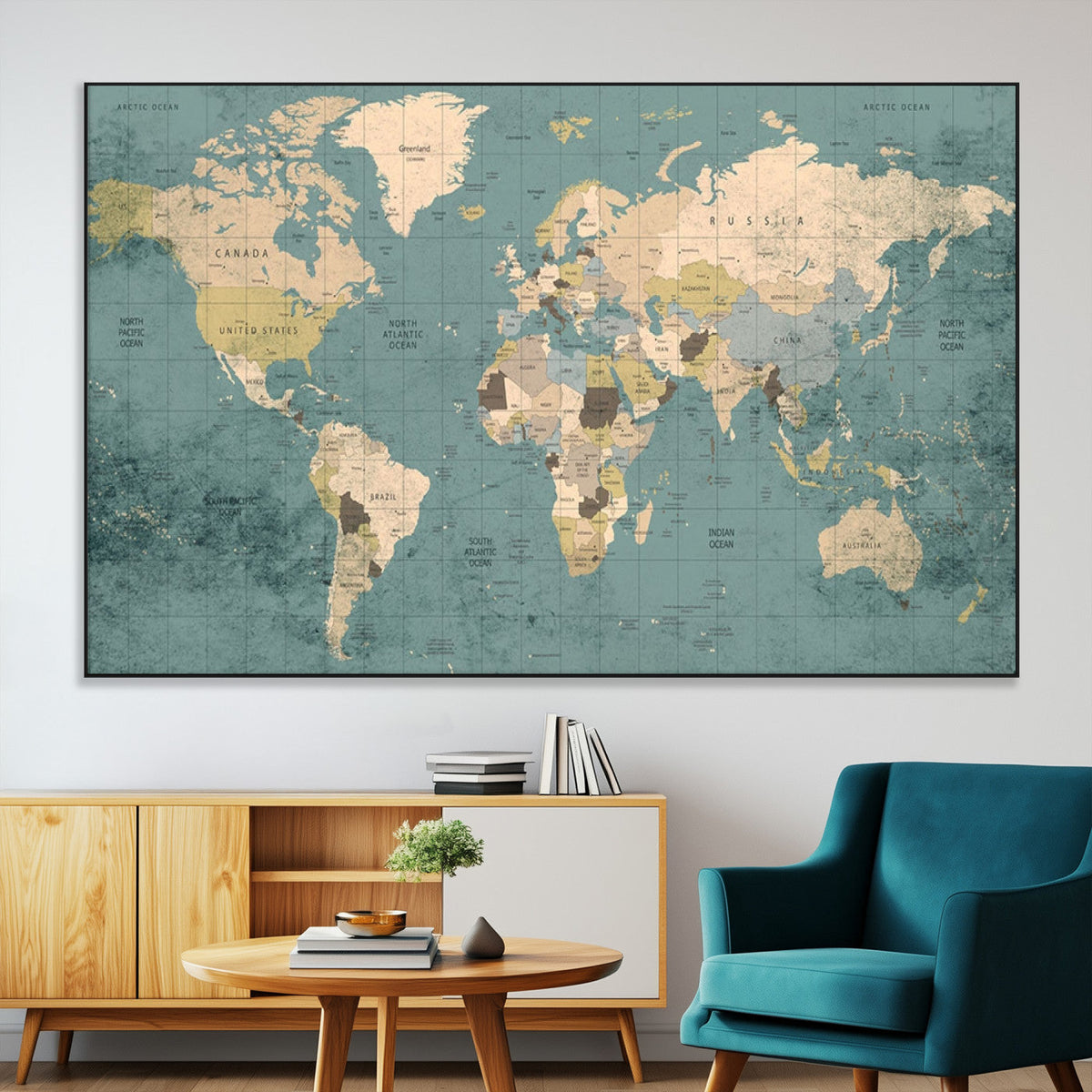 Classic World Map Canvas Print | Framed Vintage Map Wall Art
