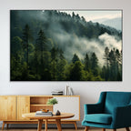 Misty Forest Wall Art Premium Canvas Print, Foggy and Serene Atmosphere