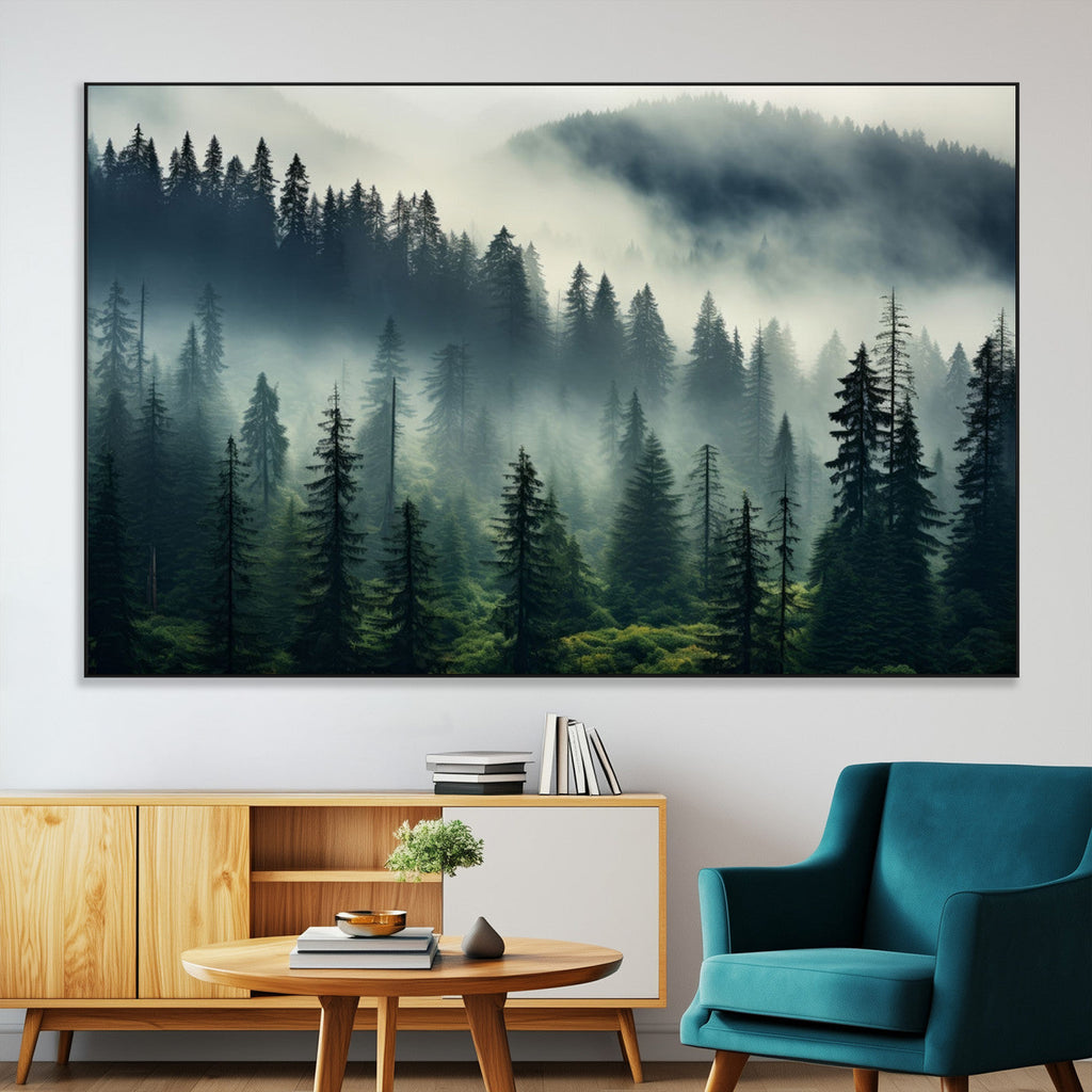 Captivating Misty Forest Wall Art, Foggy and Serene Atmosphere Canvas Print