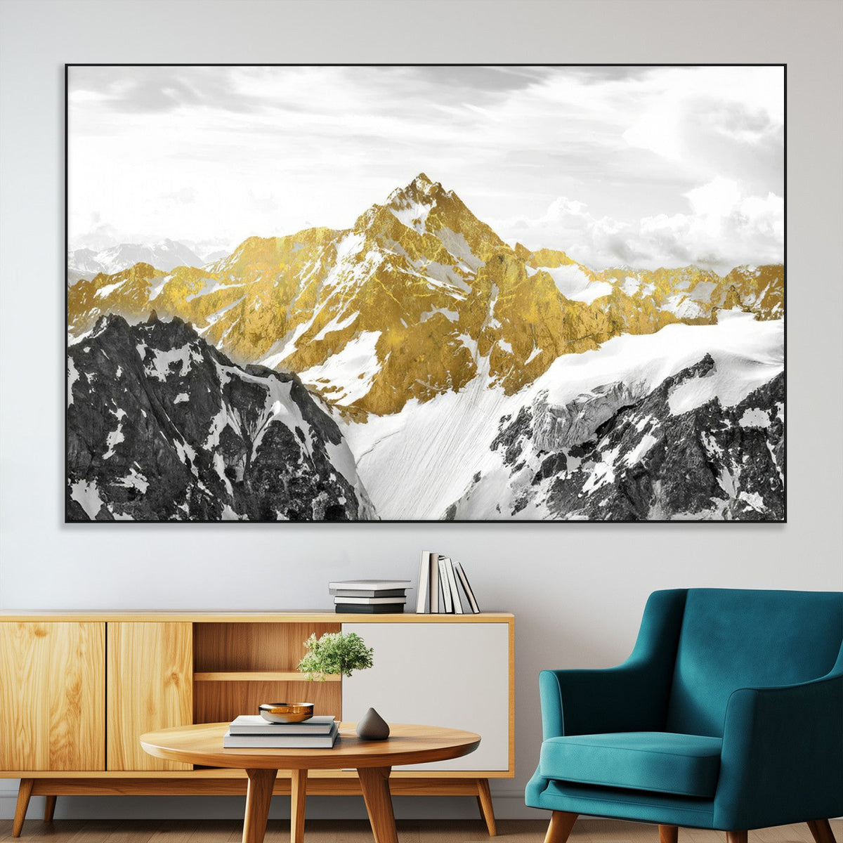 Gold Abstract Mountains Wall Art Print on Canvas, Nature Wall Art Print