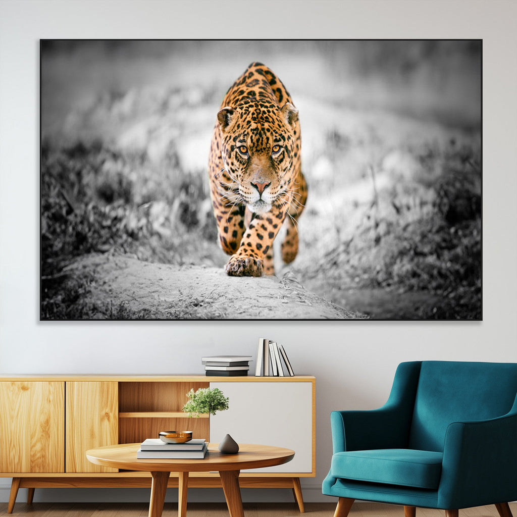 Jaguar Wall Art Canvas Print, Majestic Big Cat in Focused Pursuit