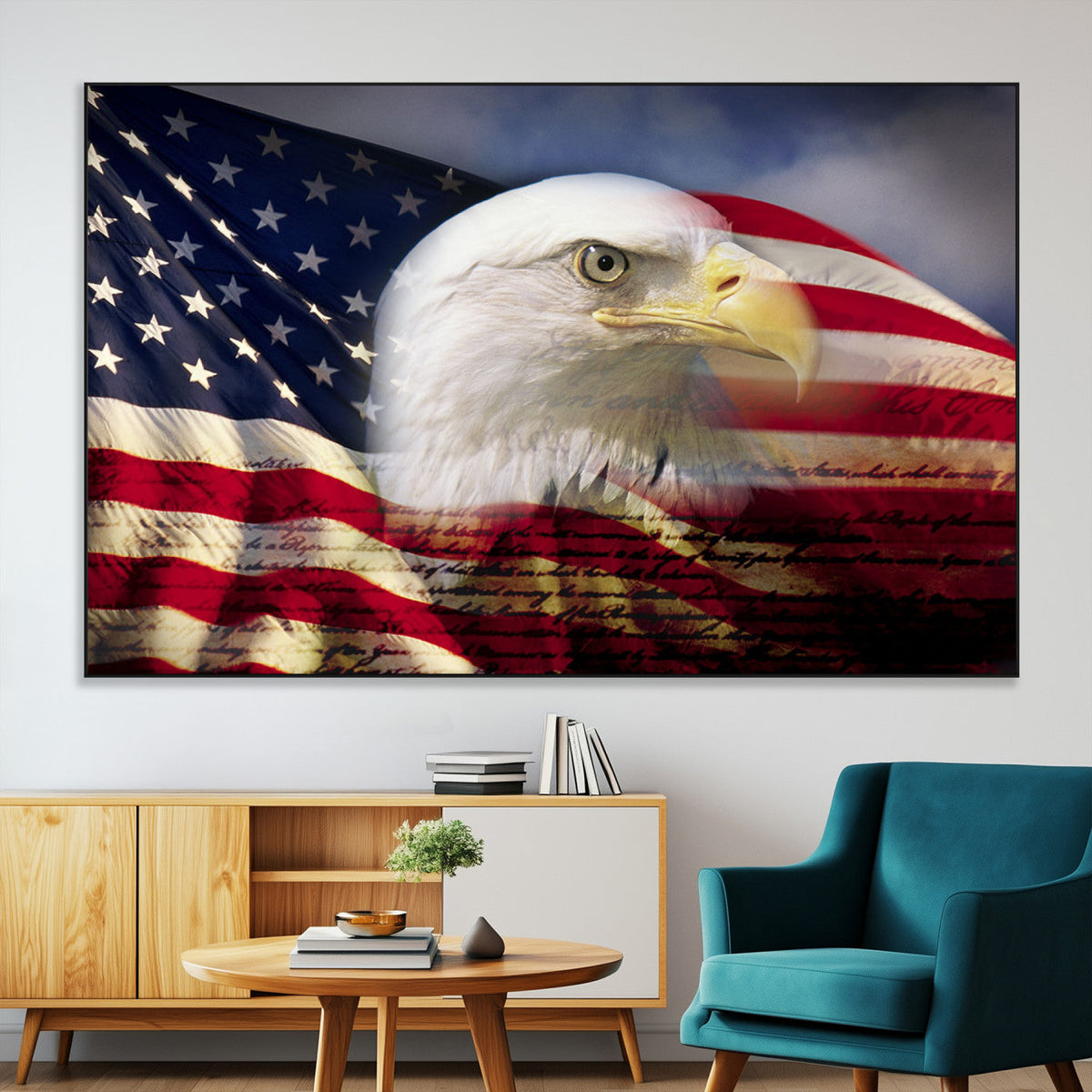 American Flag Eagle Symbol Wall Art Canvas Print, Patriotic American Flag Eagle Wall Art