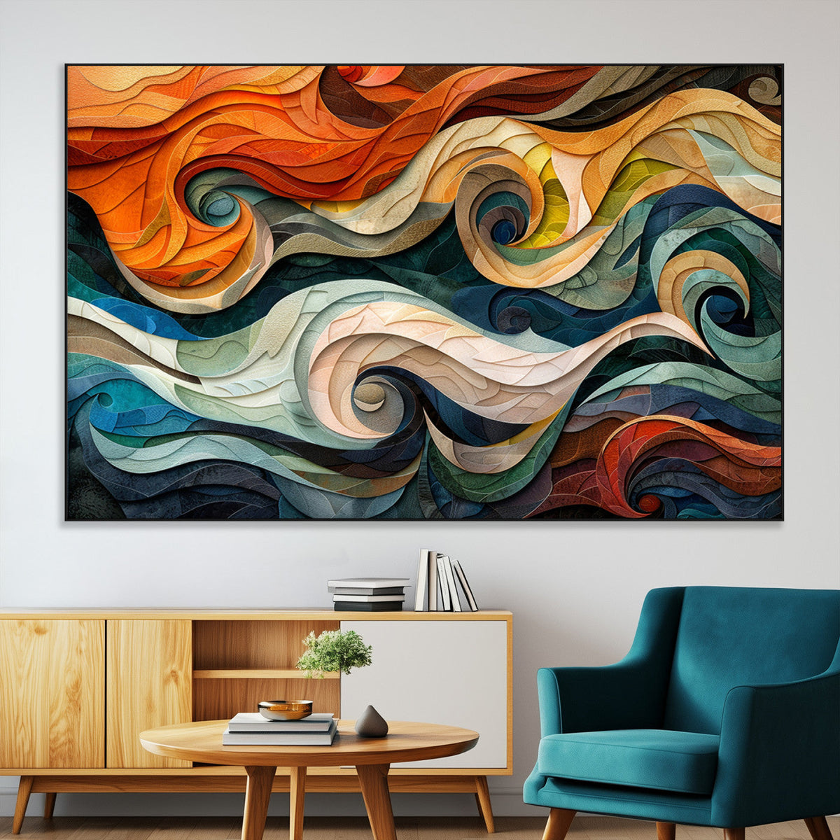 Abstract Wave Wall Art, Ready to Hang Framed Canvas Print | Extra Large 3 Piece Canvas Wall Art