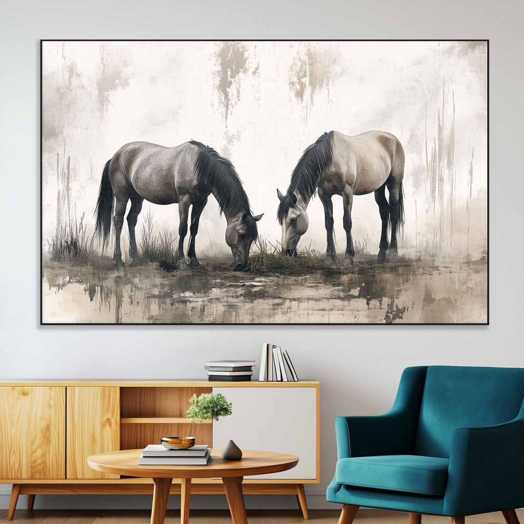 Chinese Ink Style Vintage Horses Wall Art Canvas Print