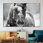 Black and White Horse Winter Wall Art, Ready to Hang