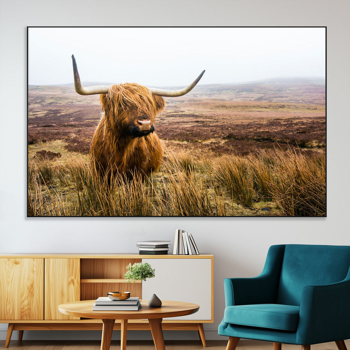Scottish Highland Cow Canvas Wall Art, Rustic Farmhouse Decor