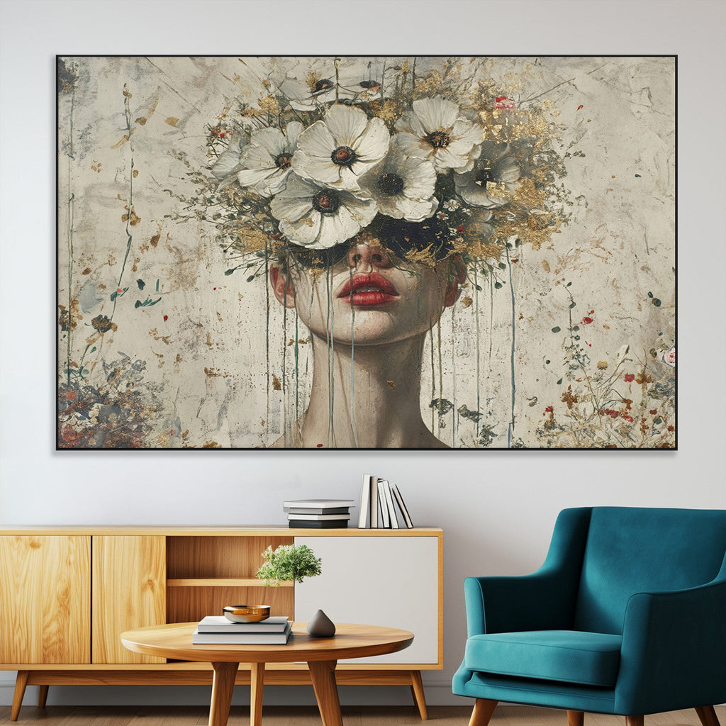 Abstract Floral Women Pastel Wall Art Canvas Print