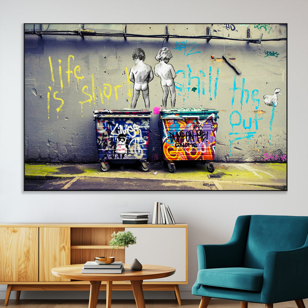 Banksy Life is Short Wall Art, Iconic Graffiti Street Art Canvas Print