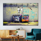 Banksy Life is Short Wall Art, Iconic Graffiti Street Art Canvas Print