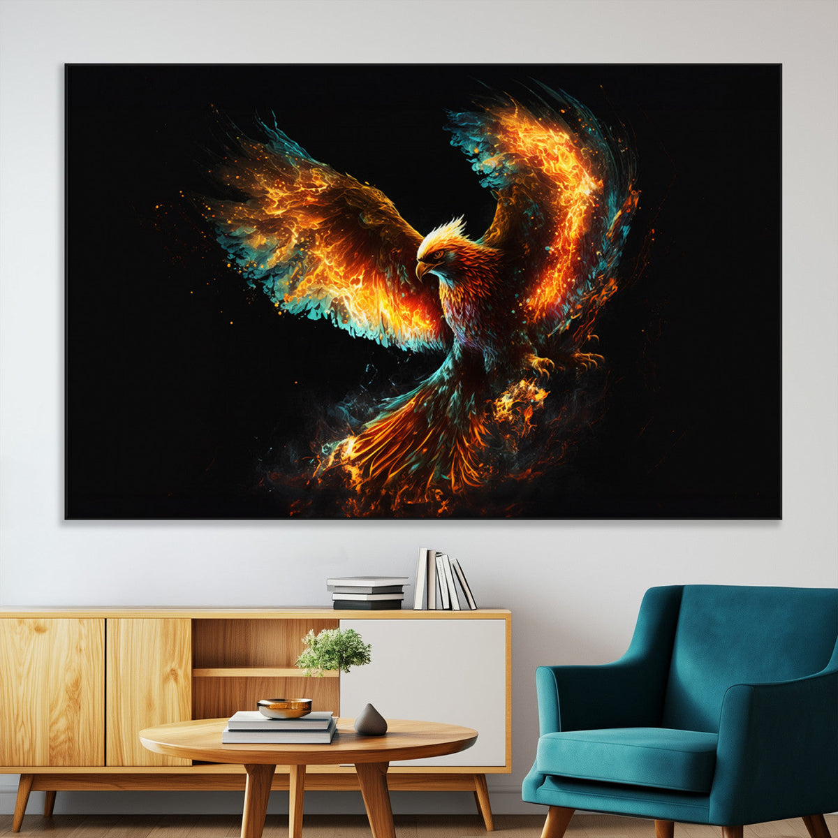 Fiery Phoenix Canvas Print | Ready to Hang Wall Art | Bold Fantasy Decor