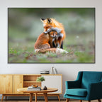 Heartwarming Fox and Baby Cub Wall Art | Canvas Print of Foxes in Nature