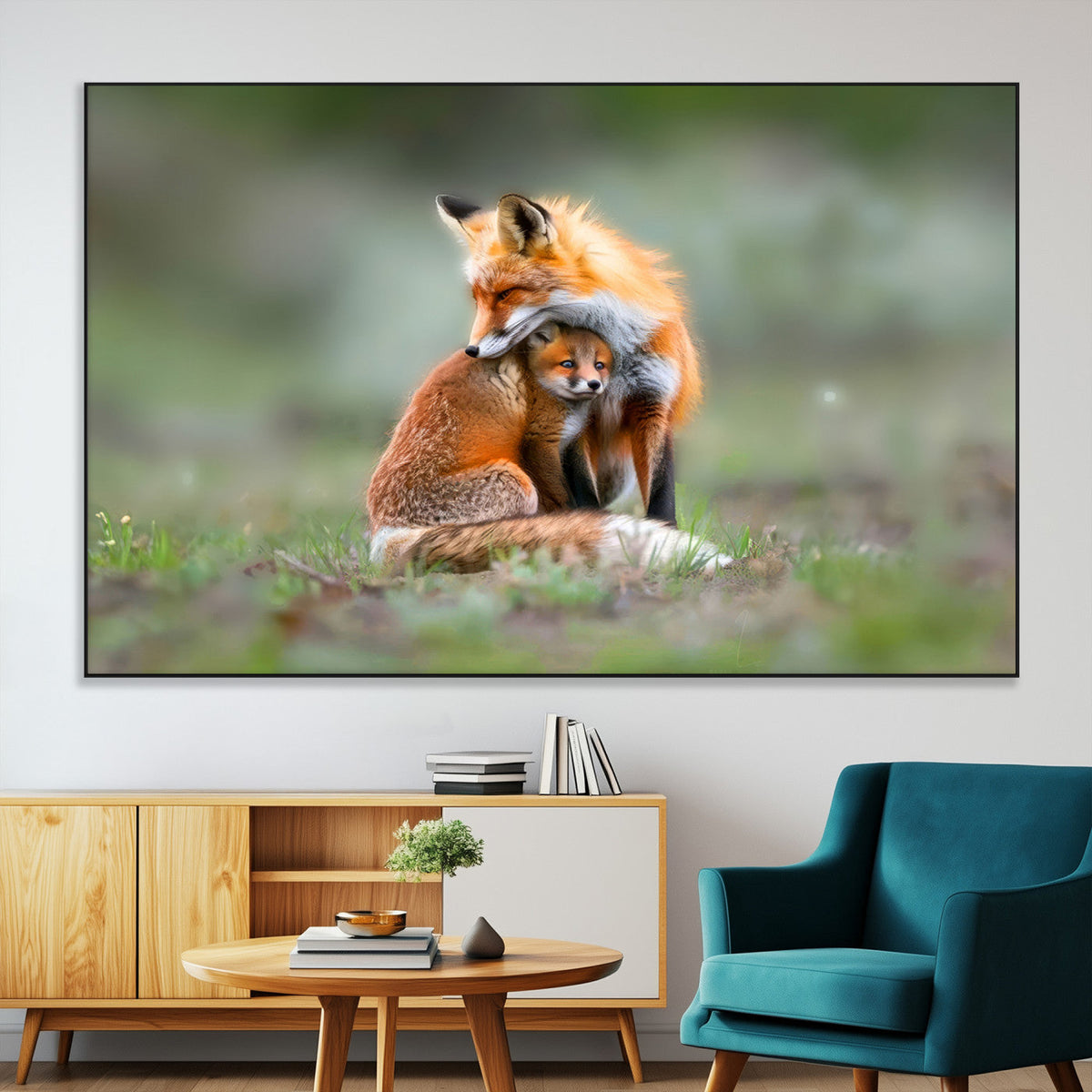 Heartwarming Fox and Baby Cub Wall Art | Canvas Print of Foxes in Nature
