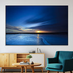 Blue Sunset Ocean Canvas Wall Art Print | Serene Coastal Horizon