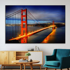 Large Wall Art San Francisco Canvas Print - Wonderful Golden Gate Bridge at Twilight