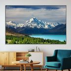 Mount Cook and Lake Pukaki Canvas Wall Art Print | Majestic Snow Capped Peaks