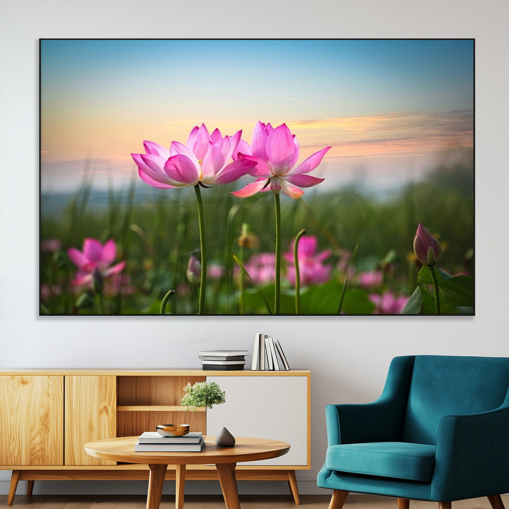 Pink Flower on the Mountain Canvas Print, Framed Pink Flower Canvas Wall Art
