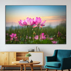 Pink Flower on the Mountain Canvas Print, Framed Pink Flower Canvas Wall Art