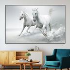 Large Wall Art Canvas Print, Beautiful Running White Horses