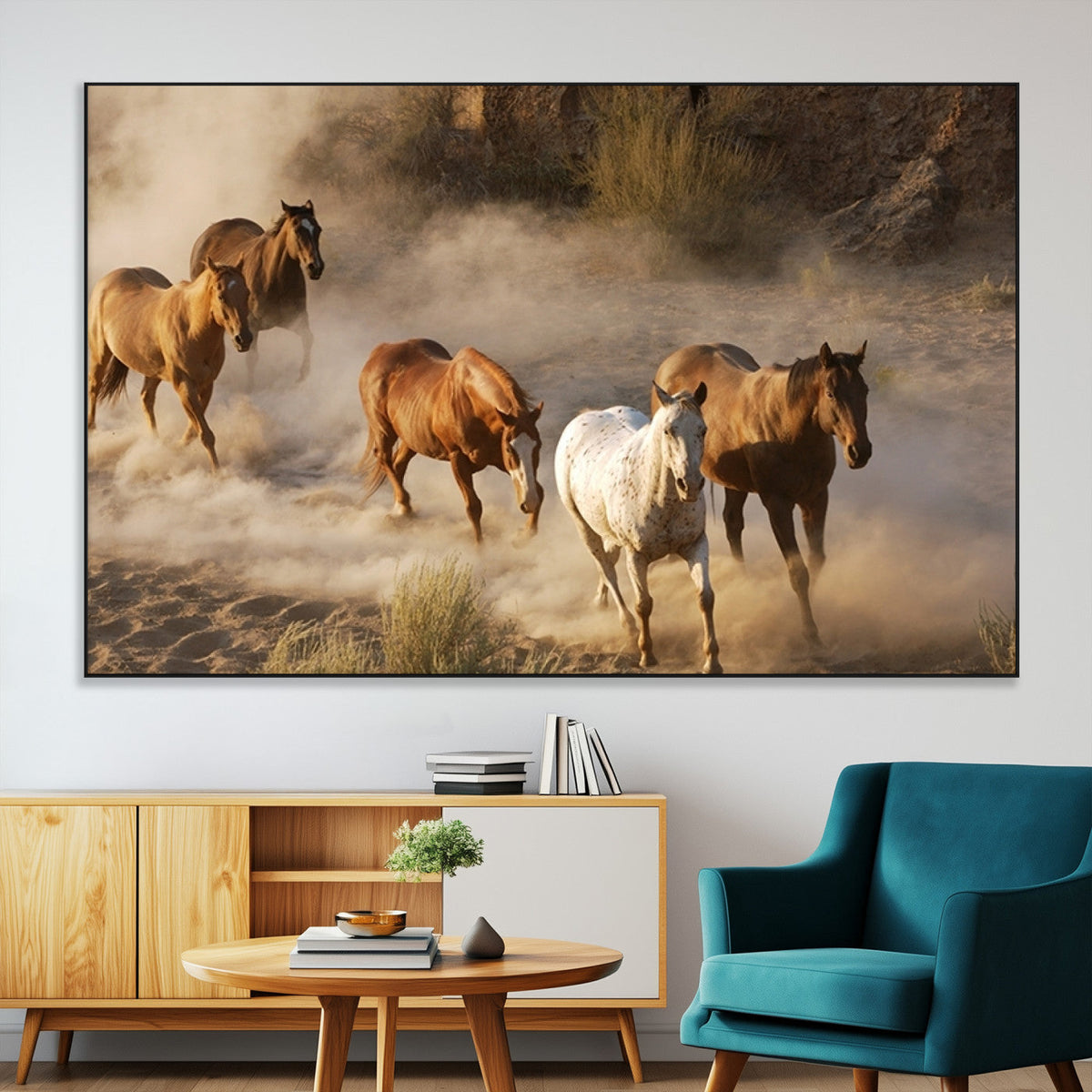 Large Wall Art 5 Horses Running on Sand Canvas Print