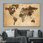 Push Pin World Map Canvas Print | Framed Travel Tracker Wall Art