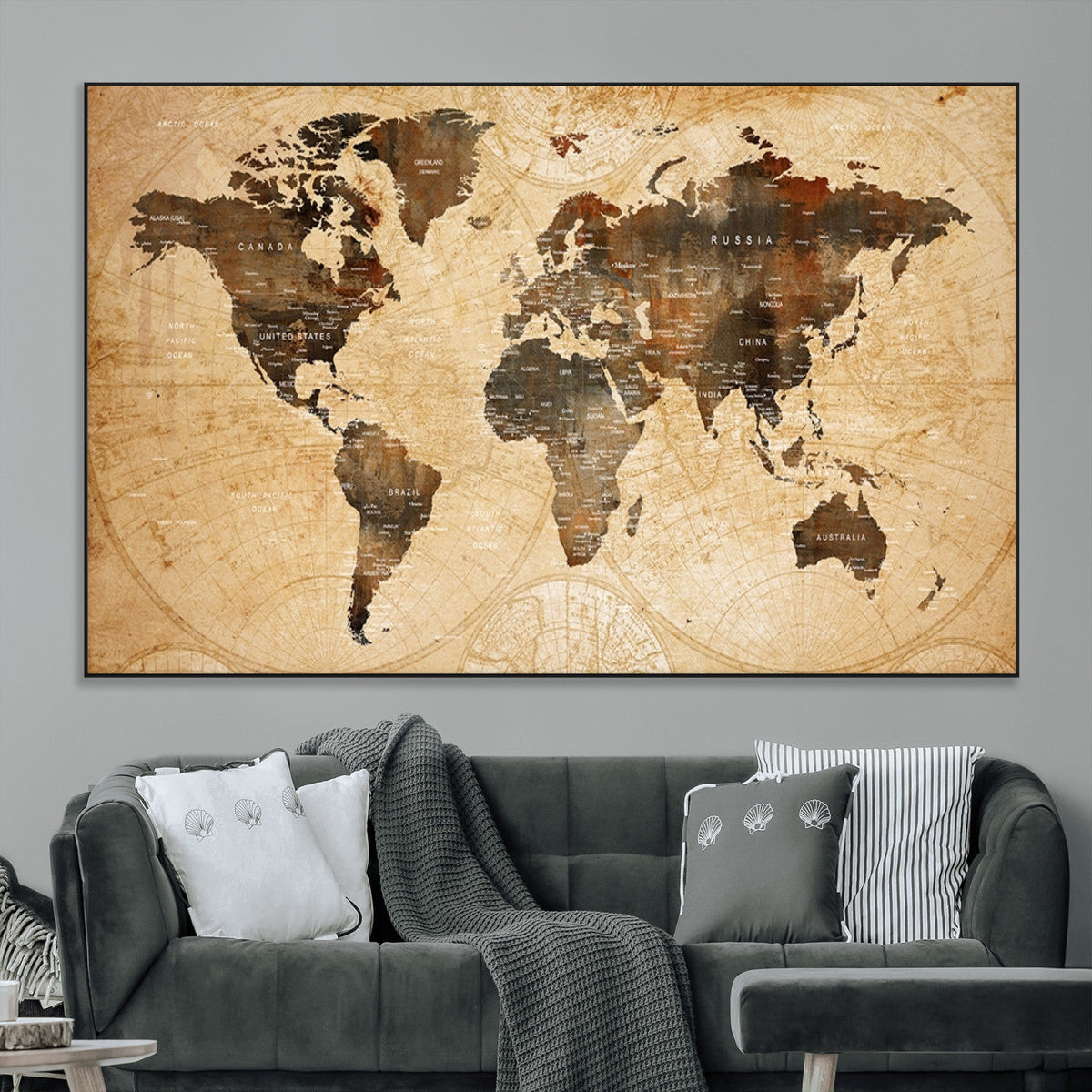 Push Pin World Map Canvas Print | Framed Travel Tracker Wall Art
