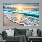 Sunset Beach Waves Canvas Wall Art | Ocean Sunset Coastal Print