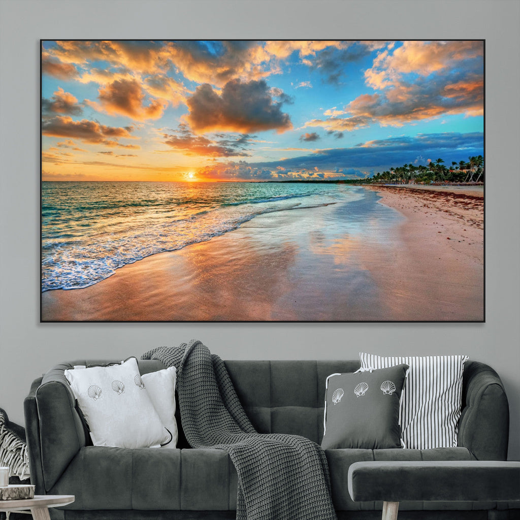 Sunset Beach Canvas Wall Art | Tropical Triptych Seascape Print