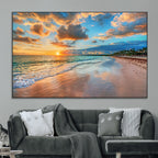 Sunset Beach Canvas Wall Art | Tropical Triptych Seascape Print