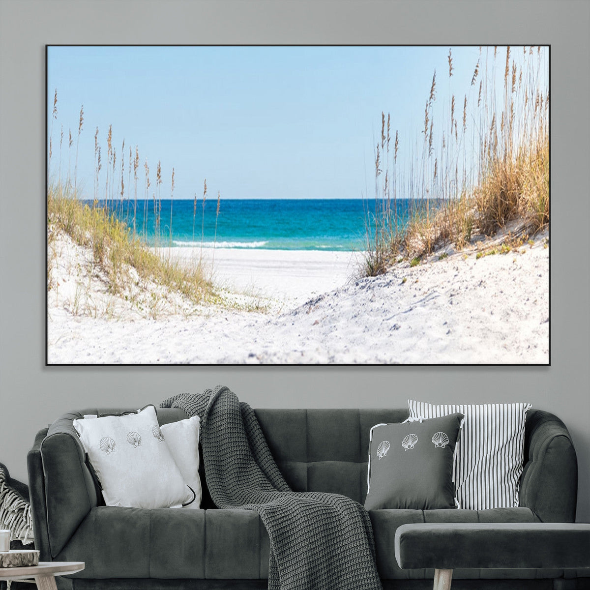 Serene Coastal Dune Path with Ocean View, 3-Panel Beach Canvas Wall Art