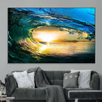 Ocean Wave at Sunset Canvas Art, Large Wall Print of Vibrant Surfing Wave
