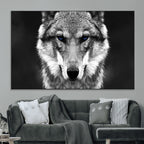 Black and White Wild Wolf Wall Art Canvas Print