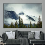 Mountain Mist Canvas Wall Art Print | 3-Panel Foggy Forest and Mountain Landscape