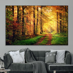 Sunlight Through Trees Wall Art Canvas Print | Autumn Forest Wall Art