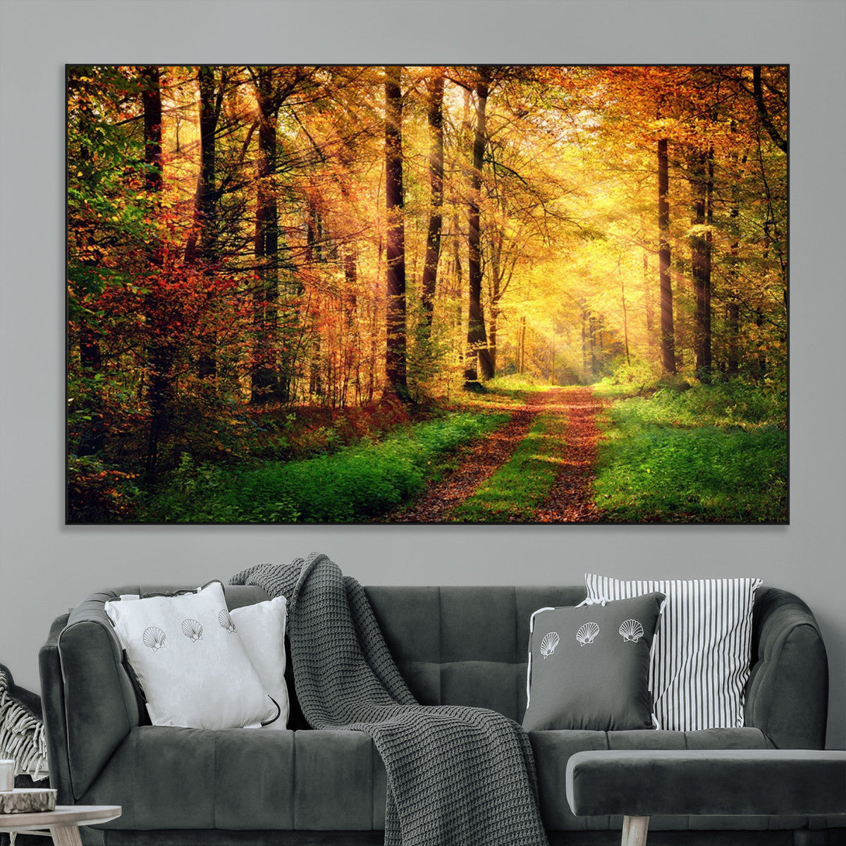 Sunlight Through Trees Wall Art Canvas Print | Autumn Forest Wall Art