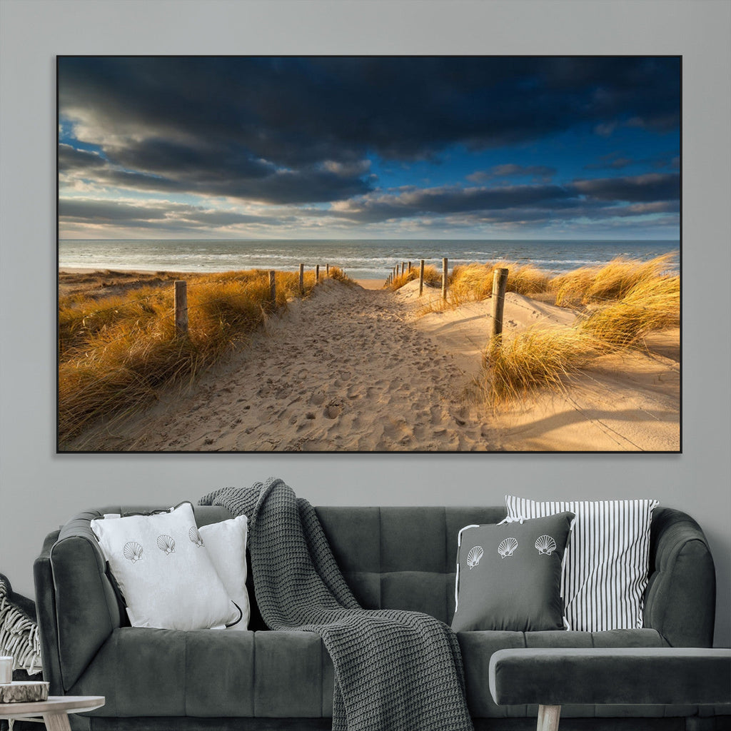 Ocean Beach Dark Clouds Wall Art Canvas Print