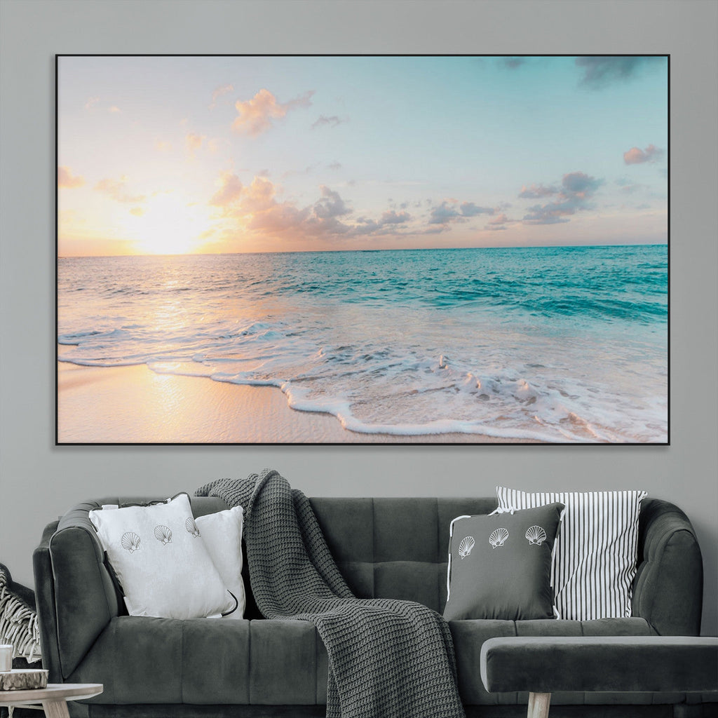 Tranquil Ocean Beach Sunset Canvas Wall Art | 3-Panel Coastal Decor
