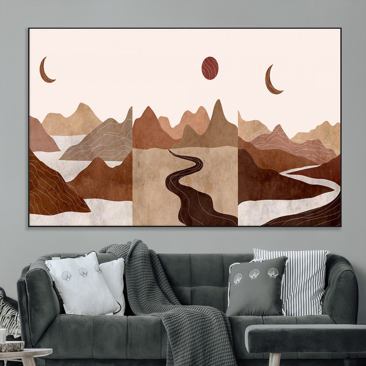 Boho Wall Art Canvas Print Set | Mid-Century Bohemian Wall Artwork, Boho Neutral