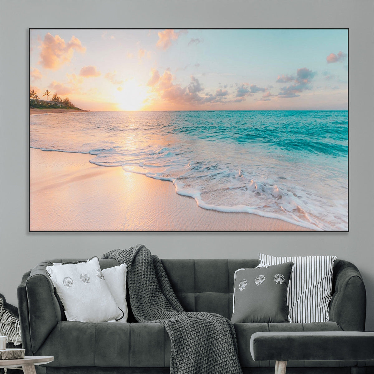 Beach Wall Art, Stunning Ocean Sunset Canvas Print with Coastal Design for Relaxing Home Decor