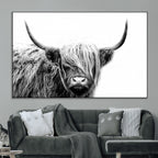 Black White Scottish Highland Cow Cattle Art Print Farmhouse Decor