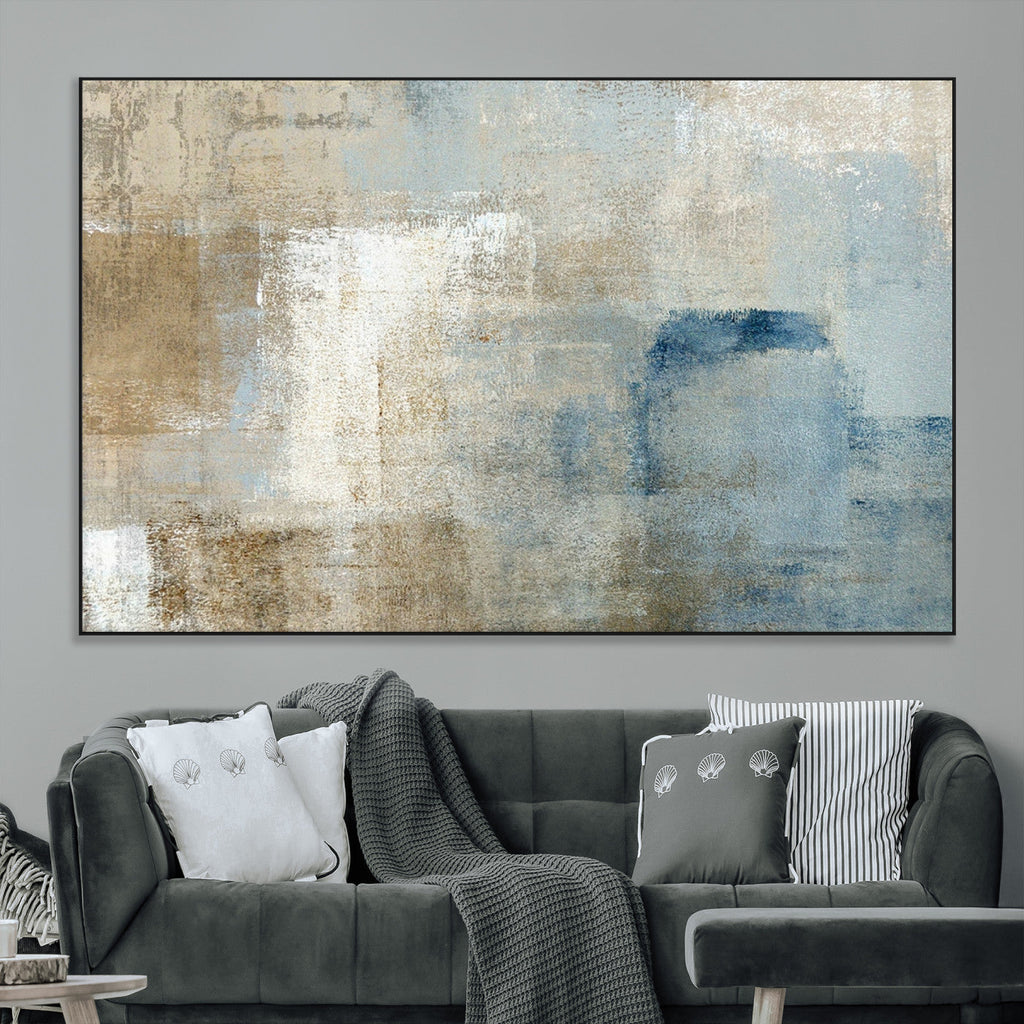 Abstract Blue and Beige Wall Art, Modern Minimalist Canvas Print Set