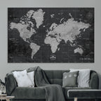 World Map Canvas Print, Detailed Map of the World Wall Art for Home or Office