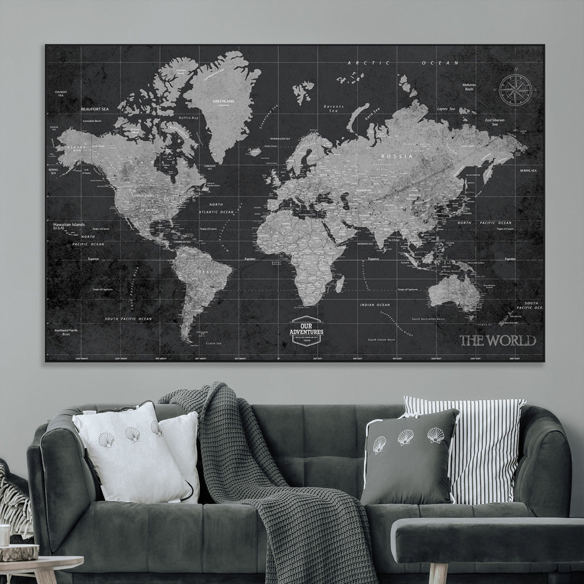 World Map Canvas Print, Detailed Map of the World Wall Art for Home or Office