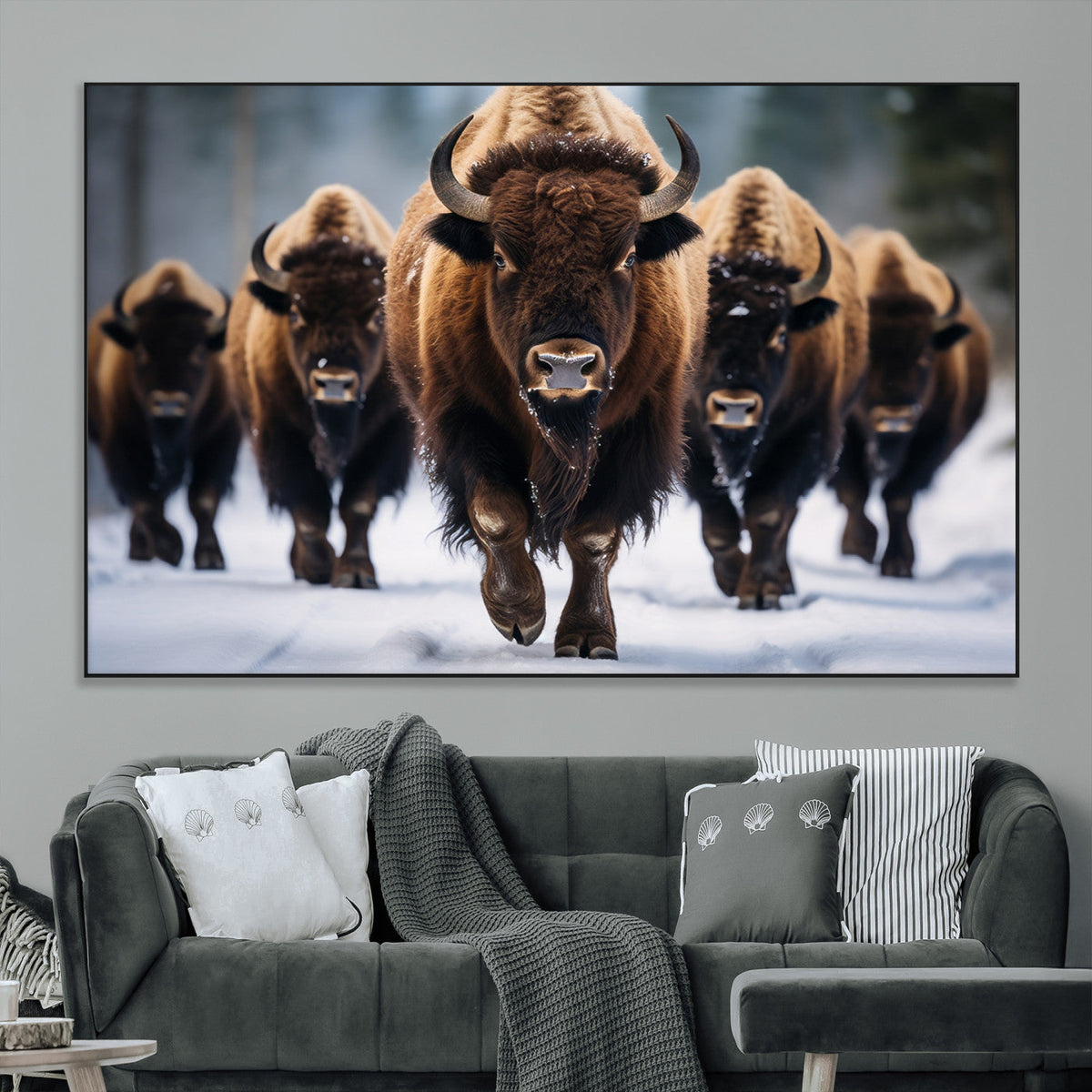 Buffalo Wall Art Canvas Print, American Bison Herd Wall Art