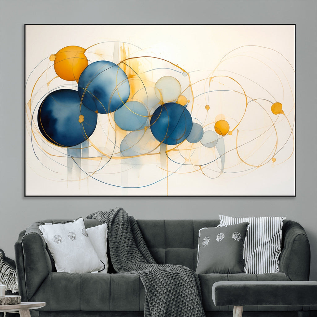 Geometric Blue Orange Abstract Wall Art Canvas, Geometric Blue Orange Canvas Print