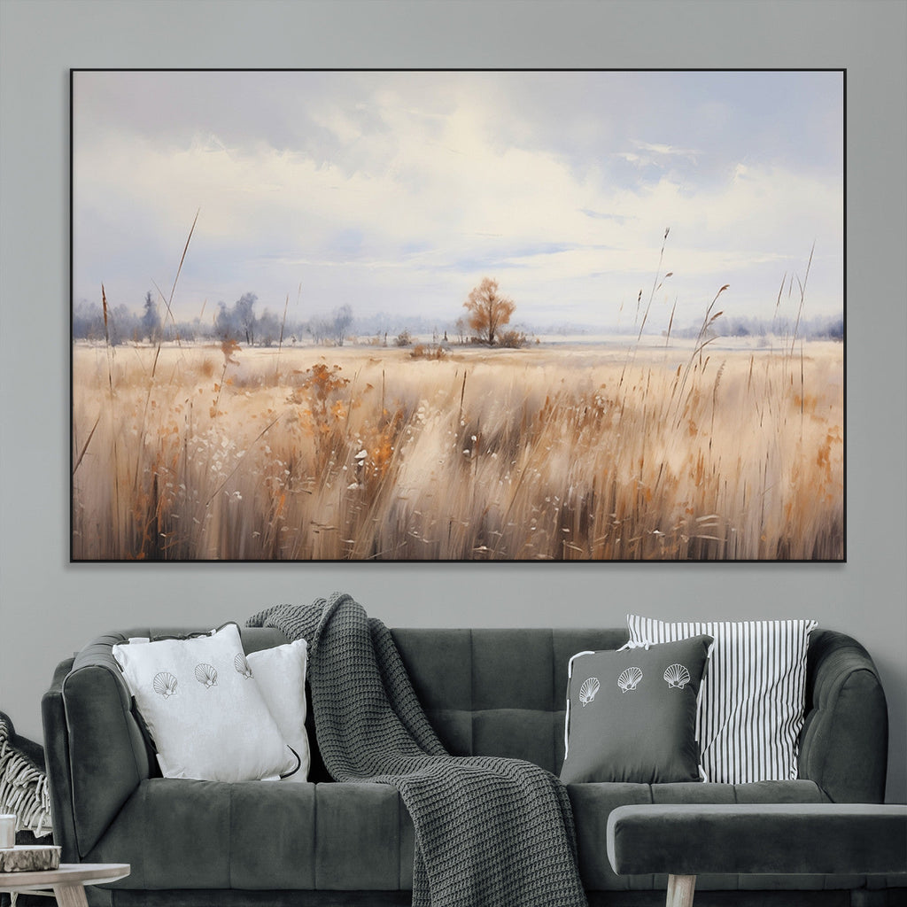 Golden Fields Wall Art Print Canvas | Serene Minimalist Landscape for Farmhouse Decor
